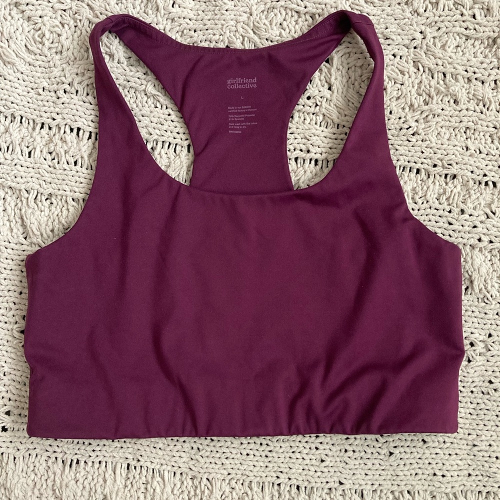 Girlfriend collective Paloma Racerback Bra in plum (large)